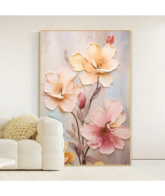 奶油風 花卉 晶瓷面掛畫 裝飾掛畫連鋁畫框 90X130CM